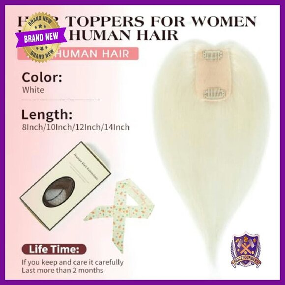 12-Inch Human Hair Topper with 2 Clips for Thinning Hair Solution main image 7